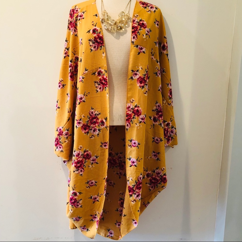 Spring Yellow Floral Topper Wrap Kiimono Shawl